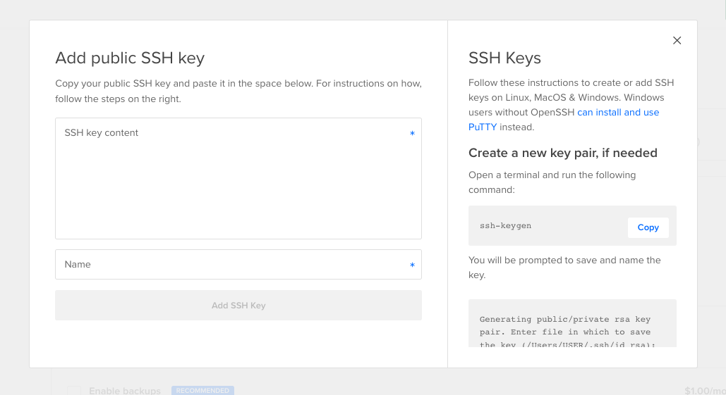 Setting up the SSH key