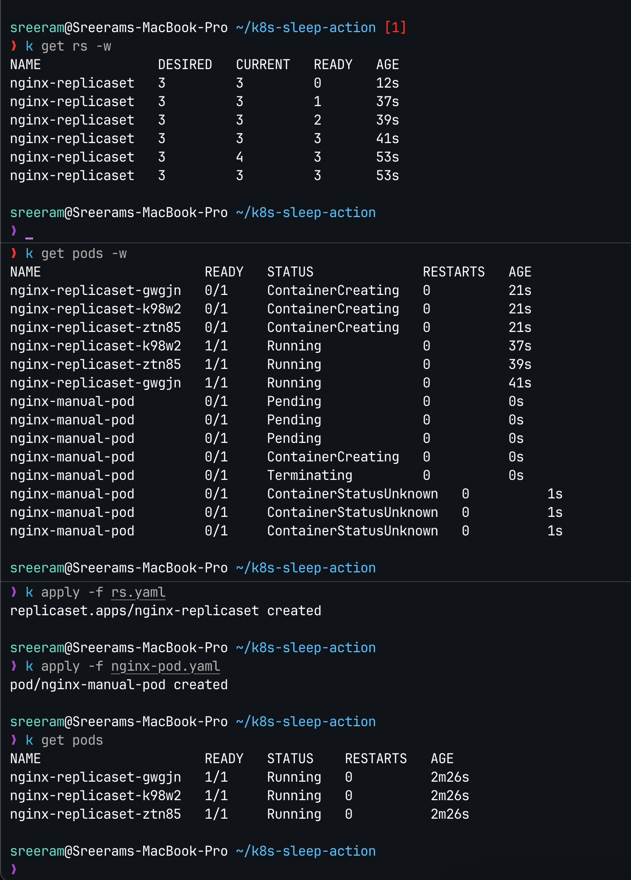 Terminal output of running teh above commands